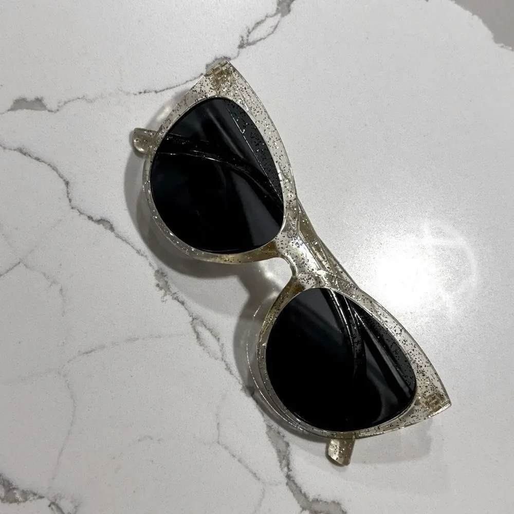 Clear Gold Sparkle Glitter Translucent Cat Eye Sunglasses Girls Youth